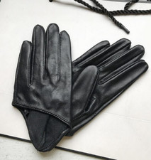 Women's Short Sheepskin Gloves Thin Gloves Genuine Leather Half Palm Black Glove