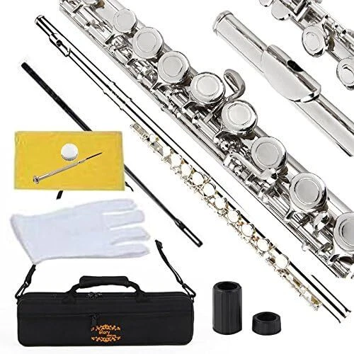 Glory Closed Hole C Flute With Case Tuning Rod and Cloth Gloves Nickel Siver - Picture 2 of 7