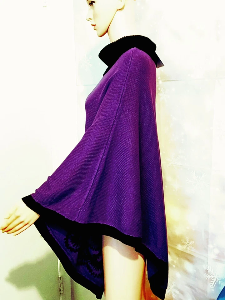 NEW VINTAGE BOB MACKIE EMBROIDERED PURPLE PONCHO WOMEN'S SIZE  1X  (1990s) - Image 2 of 4
