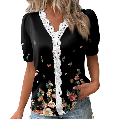 Womens Base Loose Short Pullover Summer Tops Sleeve V neck Ladies Shirt Blouse - Bild 54 von 64