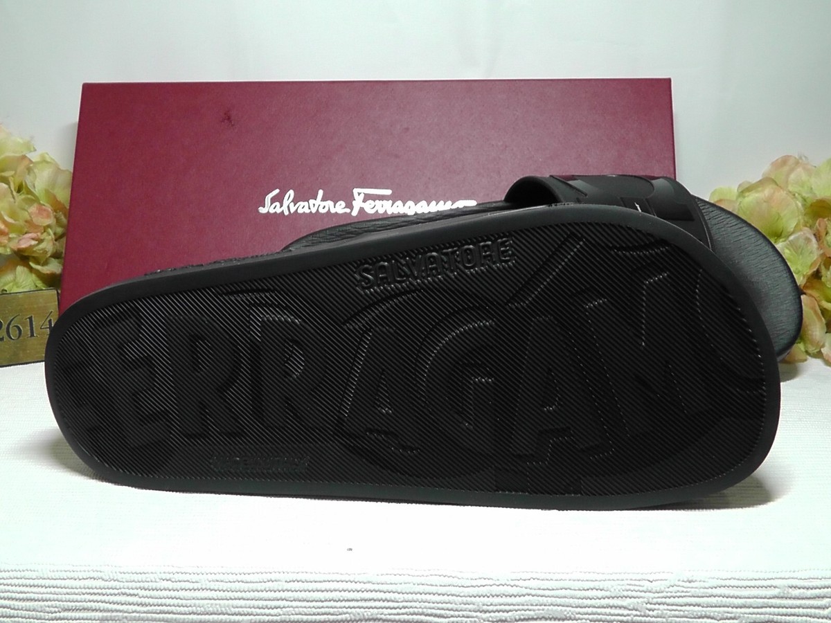Salvatore Ferragamo BLACK Groove 2 Pools Slide Sandals Size Salvatore Ferragamo BLACK Groove 2 Pools Slide Sandals Size