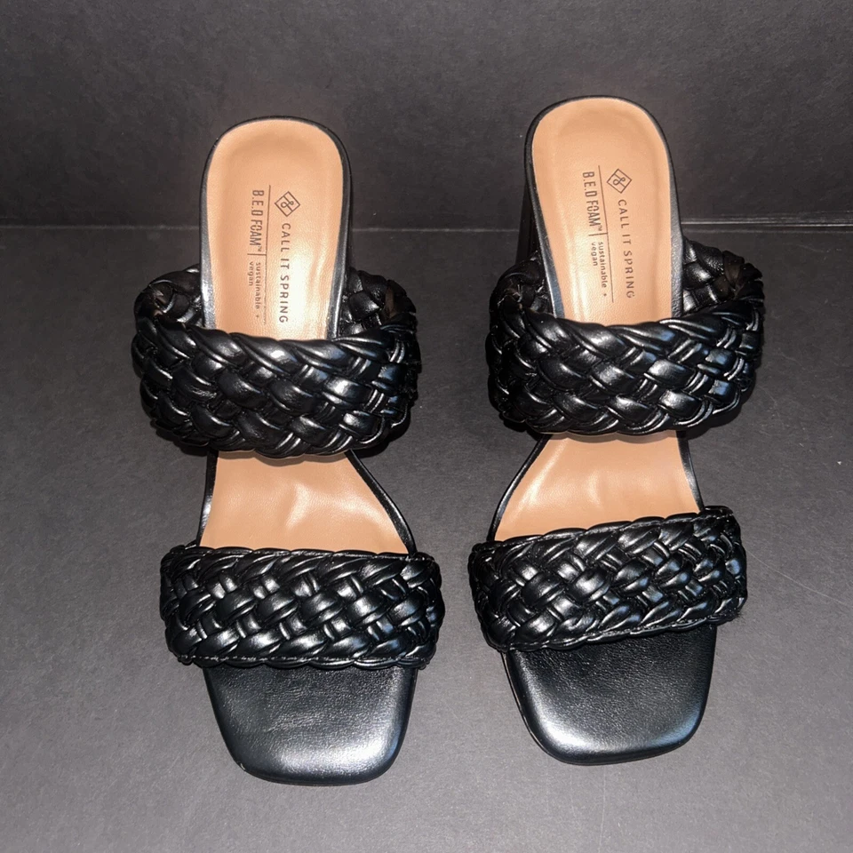 NWOT Call It Spring Black Braided Block Heel Sandal Black Size 7 Square Toe - Image 3 of 4