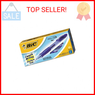 BIC Gelocity Original Blue Gel Pens, Medium Point (0.7mm), 12-Count Pack, Retrac