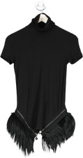 Patrizia Pepe Black High Neck Top With Removable Fur Trim Uk S