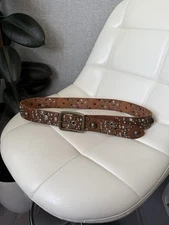 Replay Brown Leather Belt Studs Rivets Western Vintage Style Avant-Garde