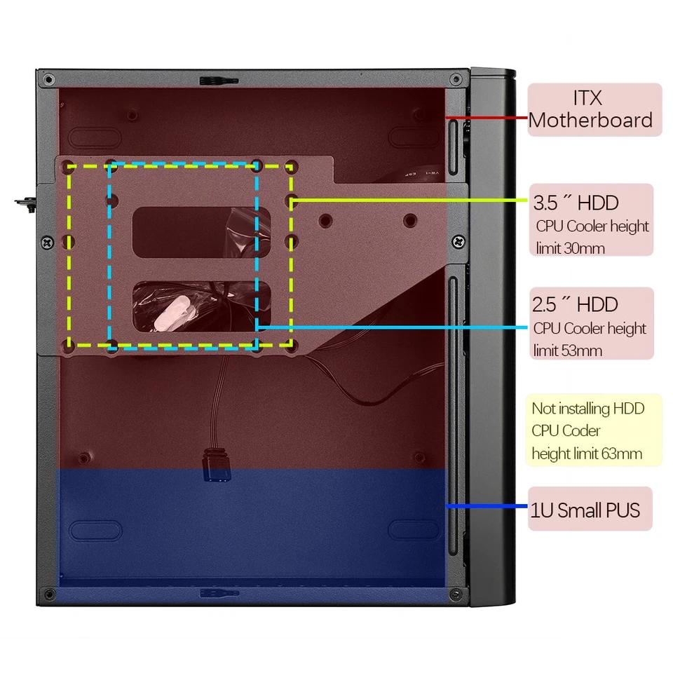 Mini ITX PC Case with Small 1U Flex Power Supply, SFF Chassis with ARGB Light - Image 3 of 4