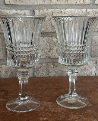 Facets By TIARA 2 Water Goblet 7 1/8 X 3.75Heavy Pressed Vertical/Cross HatchCut