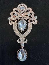 Rose Gold Sparkly Fashion Brooch Vintage Style Clear Crystals Bridal Bouquet Pin