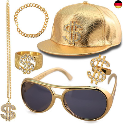 Hip Hop Kostüm Set, 80s 90s Hip Hop Rapper Accessories, Dollar Kette, 1 Stück H
