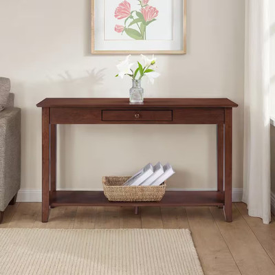 American Heritage 48 In. Espresso Standard Rectangle Wood Console Table with Dra