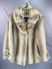 Vintage Dennis Basso Faux Fur Golden Teddy Satin Lined Pockets Size Large