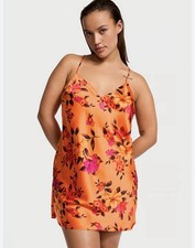 NWOT Victoria's Secret Satin Open-Back Slip Dress Orange Floral Tropical XL