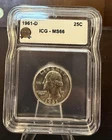 1961-D Washington Quarter 25C Silver ICG MS66 Denver Business Strike