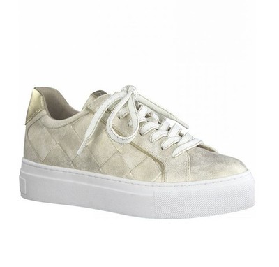 Marco Tozzi Sneaker 23702 dune Gold glanz Plateau Schnürer beige Halbschuh