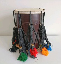 Punjabi indische Dhol Trommel Bhangra 31 x 24 cm dunkelbraun Holz Musikinstrument