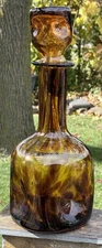 Blown Art Glass Tortoise Shell Bottle Decanter 1960's 13” Murano Dior VINTAGE