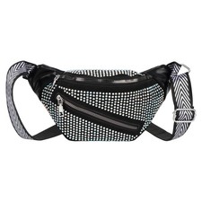 Dazzling Rhinestones Fanny Pack Slide Zip Waist Pack Chest Bag Purse Wide Str...