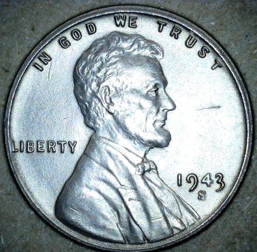 1943 S American Cent Lovely AU Steel San Francisco Mint Lincoln Wheat Penny