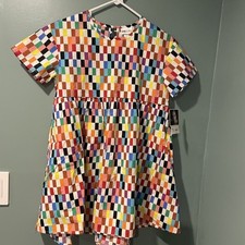 Target Pride Dress Checkered Skater Rainbow Short Sleeve Cotton w/ Pockets L