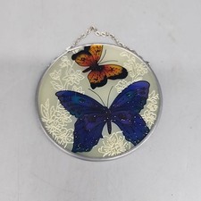 Vintage Stained Glass Butterfly Suncatcher 3.5" Round