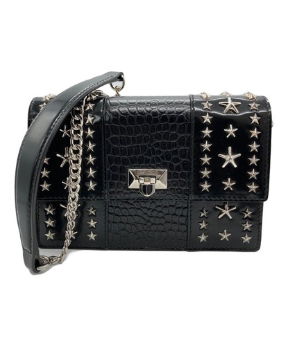 JIMMY CHOO Clutch Bag PYXIS Leather Chain Shoulder Vintage Authentic From Japan