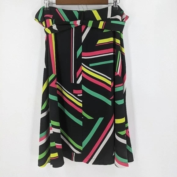 NUEVO CON ETIQUETAS BAR III Falda Mujer 16W Negro Rosa Verde Estampado Neón Falda con Cinturón Foto 4 de 4