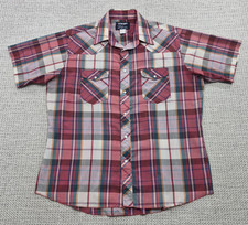 VTG Wrangler Cowboy Western Pearl Snap Shirt Mens XL Plaid Short Sleeve Retro