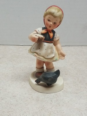 VINTAGE ''Two Chicks'' Porcelain Figurine-Girl Feeding Chicken by Napco 