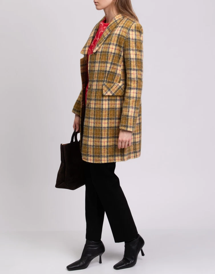 RRP€759 ULTRA'CHIC Flannel Coat IT42 US6 UK10 M Alpaca & Wool Blend Plaid  - Image 3 of 4