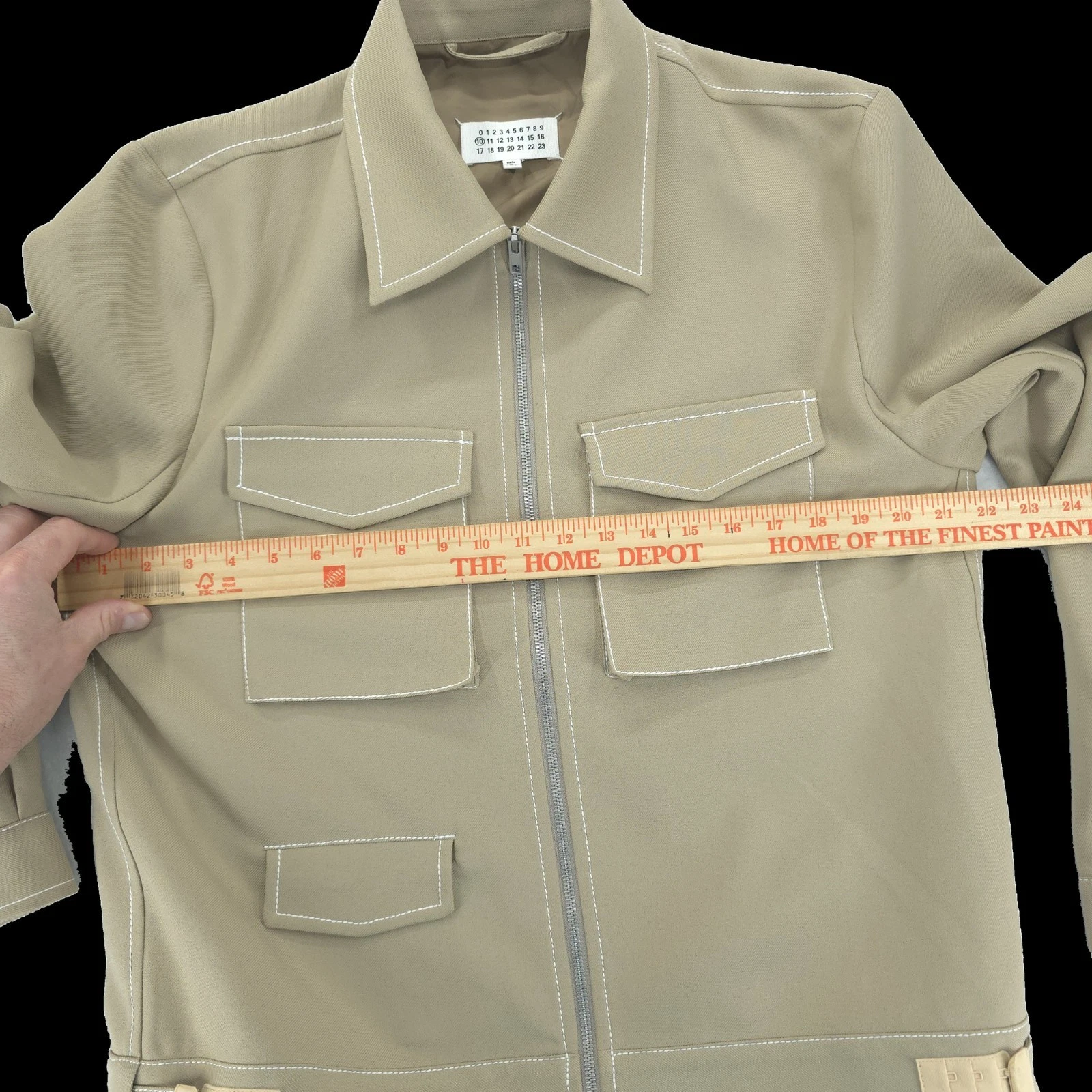Maison Margiela Jacket Mens Large Khaki Zip Contrast Stitch Utility Made Italy - product detail image 5