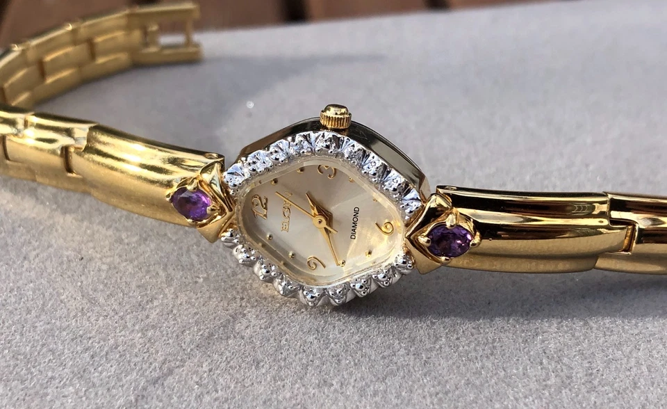 Reloj pulsera de cuarzo para mujer ELGIN serie Diamond - reparado con batería nueva Foto 4 de 4