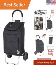 Elegant Black Trolley Dolly - Foldable All-Terrain Shopping Cart with 7 Pockets