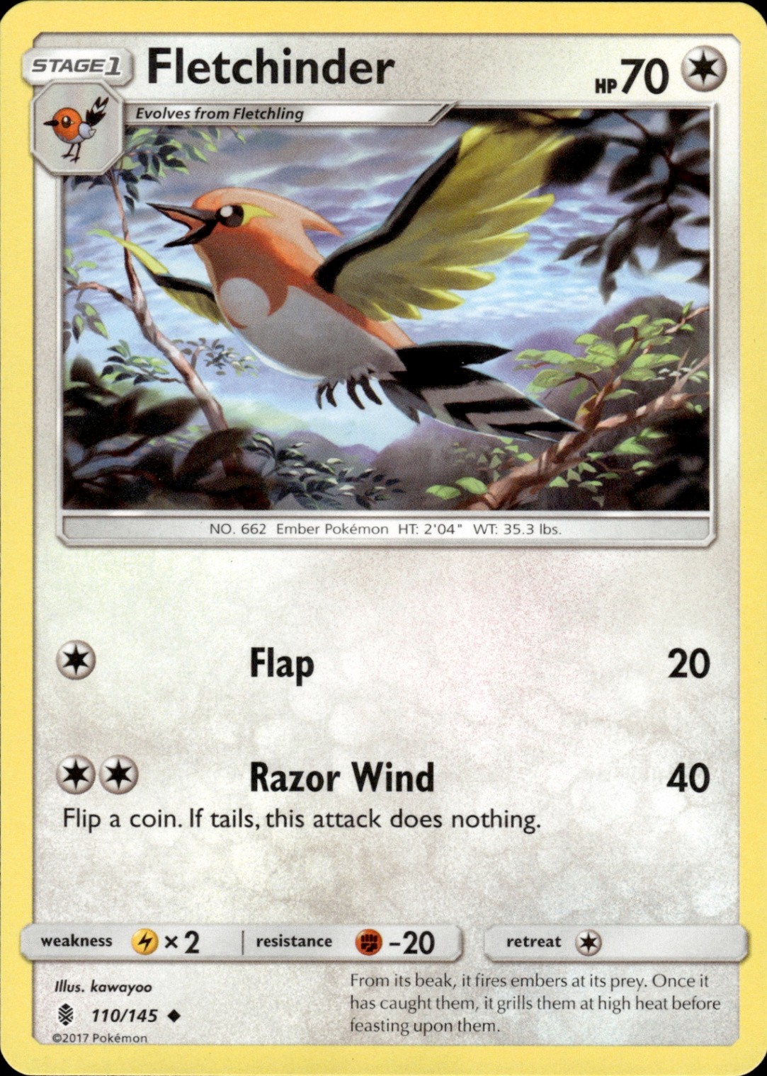 Pokemon TCG Card Fletchinder SM - Guardians Rising 110/145