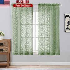 Light Filtering Sheer Curtains 2 Panels Elegant Leaf Pattern Rod Pocket New