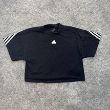 Adidas Shirt Womens Large Black Cropped Three Stripes Athletic Tee HT4605 2023