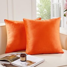 Decorative Super Soft Velvet Throw Pillow Covers 22" x 22" Pack of 2 Orange