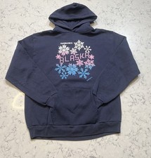 Vintage Fairbanks Alaska Snowflake Hoodie Jerzees USA Made Navy Sweatshirt XL