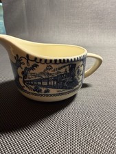 Vintage Currier and Ives Royal China Blue Cream and Handled Sugar Bowl Set