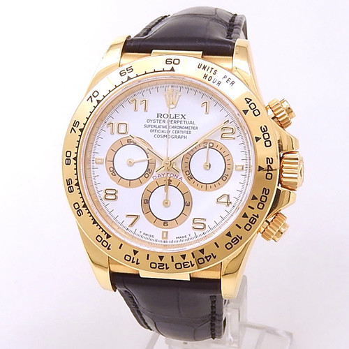 Rolex Zenith Daytona 18k Yellow Gold Black Leather Auto White Men's Watch 16518