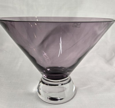 LSA Poland Hand Blown Amethyst Glass Pedestal Bowl Compote Vase