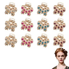 12 PACK Rhinestone Mini Butterfly Hair Claws Clips Crystal Metal No slip Hair