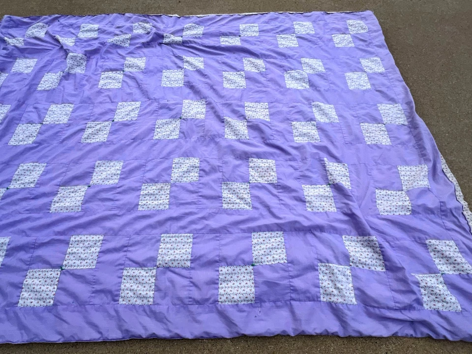 vintage handmade quilt twin patchwork hand made block 60x82 rustic primitive - Image 3 of 4