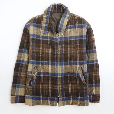 Vintage Wool Jacket Size Large Plaid Brown Clix Zip