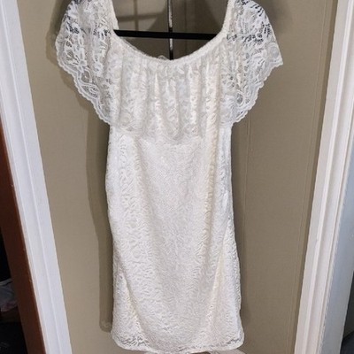 Pinkblush White Off-the-Shoulder Flutter Sleeve Lace Maternity Mini Dress Size M