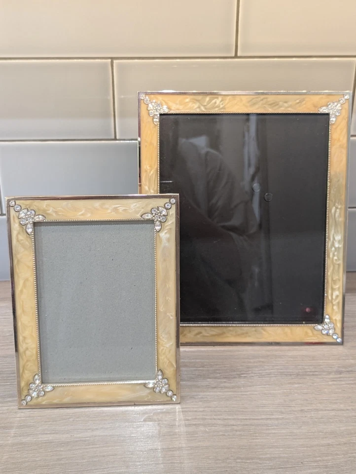 Vintage Photo Picture Frame Set Enamel Rhinestone Shabby Chic - Image 2 of 4