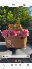 Strawberry Shortcake Gingham Basket Crossbody Bag Satchel Handbag Picnic NEW