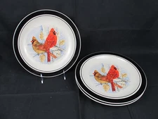 (3) Folk Craft Cardinal Dinner Plates Stoneware Scotty Z Winter Holiday 10 7/8"