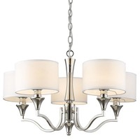 Kronleuchter Metall Stoff B: 65 Cm Nickel Weiß E14 Klassisch HäNgelampe Esstisch