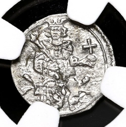 MEDIEVAL HUNGARY. Bela IV. 1235-1270. Silver Denar, NGC AU, Rare type