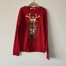 H M Reindeer Sweater Holiday Christmas Girl Size 8-10 Cotton Lightweight NWT